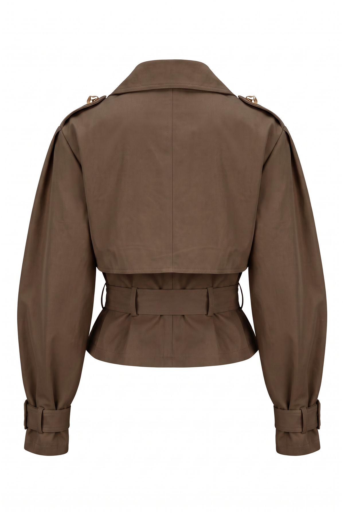 Veste Élya taupe portée avec un pantalon crème - Iael Paris