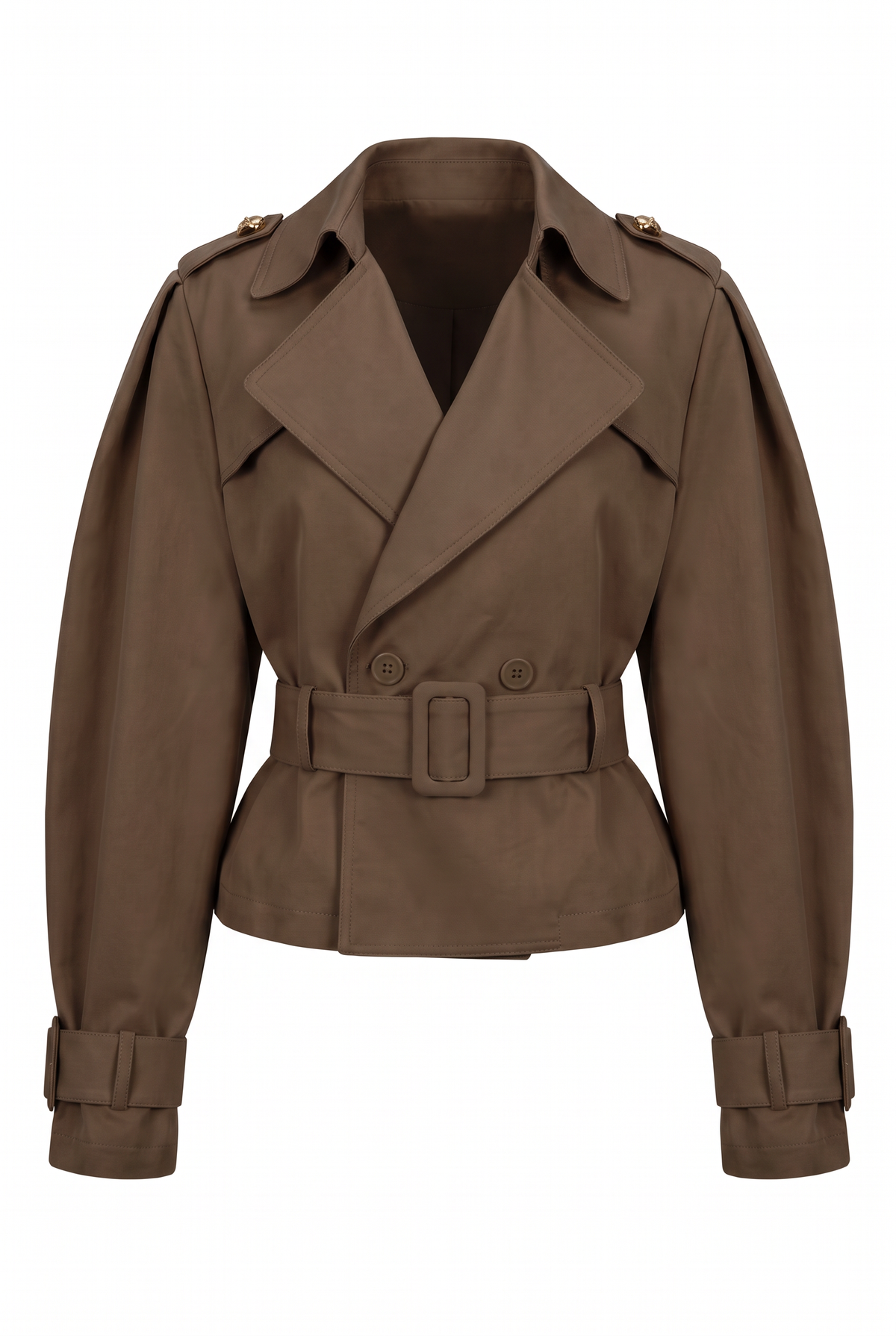Veste Élya taupe, vue de dos avec empiècement et ceinture - Iael Paris